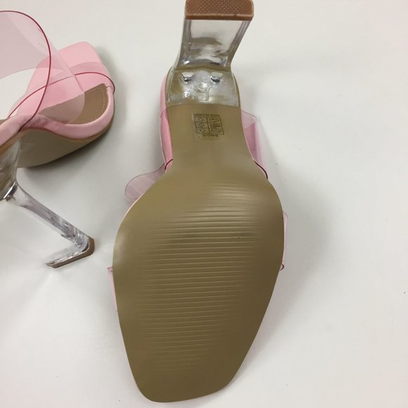 NWOB NASTY GAL Clear Block Heel Pink Transparent Straps Shoes - Picture 7 of 9